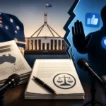 Symbolic newsroom illustration of Australia’s news bargaining policy dispute with digital platforms and government backdrop