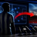 Editorial illustration of a Premier League transfer rumor involving a midfielder and a newsroom-style football graphic.