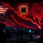Market screens showing a global stock selloff led by tech and semiconductor shares