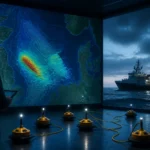 Offshore seismic survey concept with a North Sea map and seabed node equipment