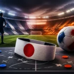 Editorial illustration showing a captain’s armband and football before Japan’s World Cup opener