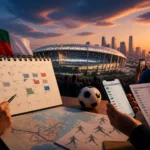 Editorial illustration of fans planning around a World Cup 2026 matchday calendar and stadium atmosphere.