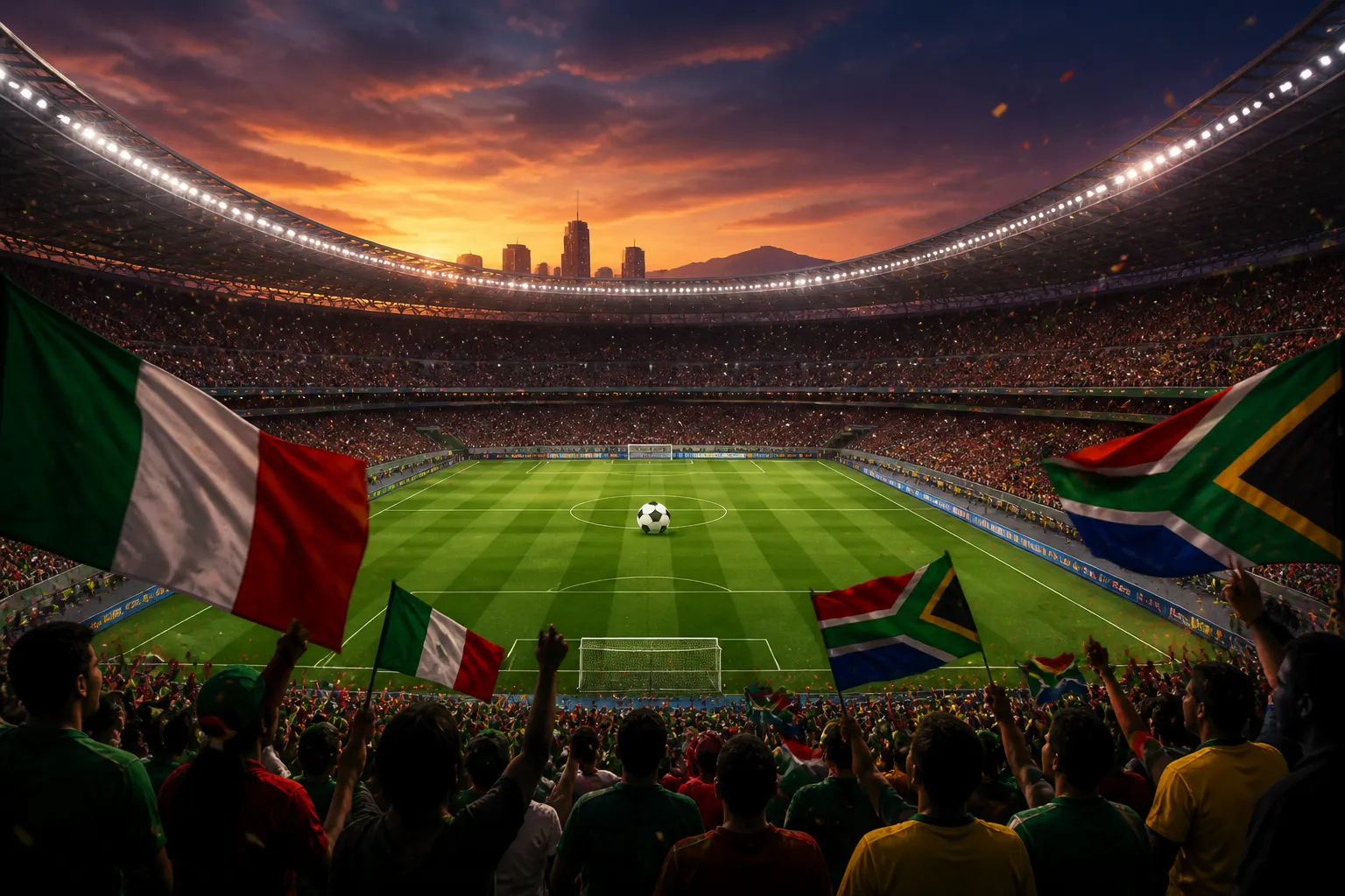A packed Mexico City Stadium glowing under floodlights before the World Cup 2026 opening match.