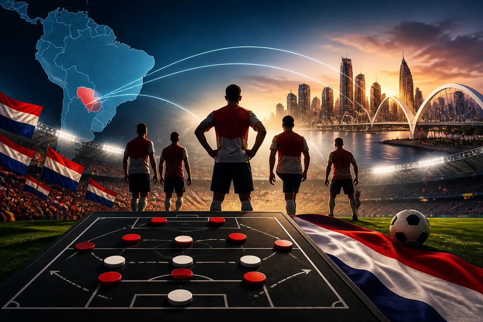 Editorial illustration of Paraguay’s disciplined World Cup 2026 Group D challenge.