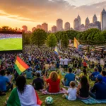 Fans gather at Philadelphia’s Lemon Hill for a World Cup-themed public festival in a park setting.