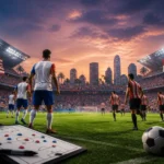 Generic football scene at a packed Los Angeles stadium for a World Cup group match